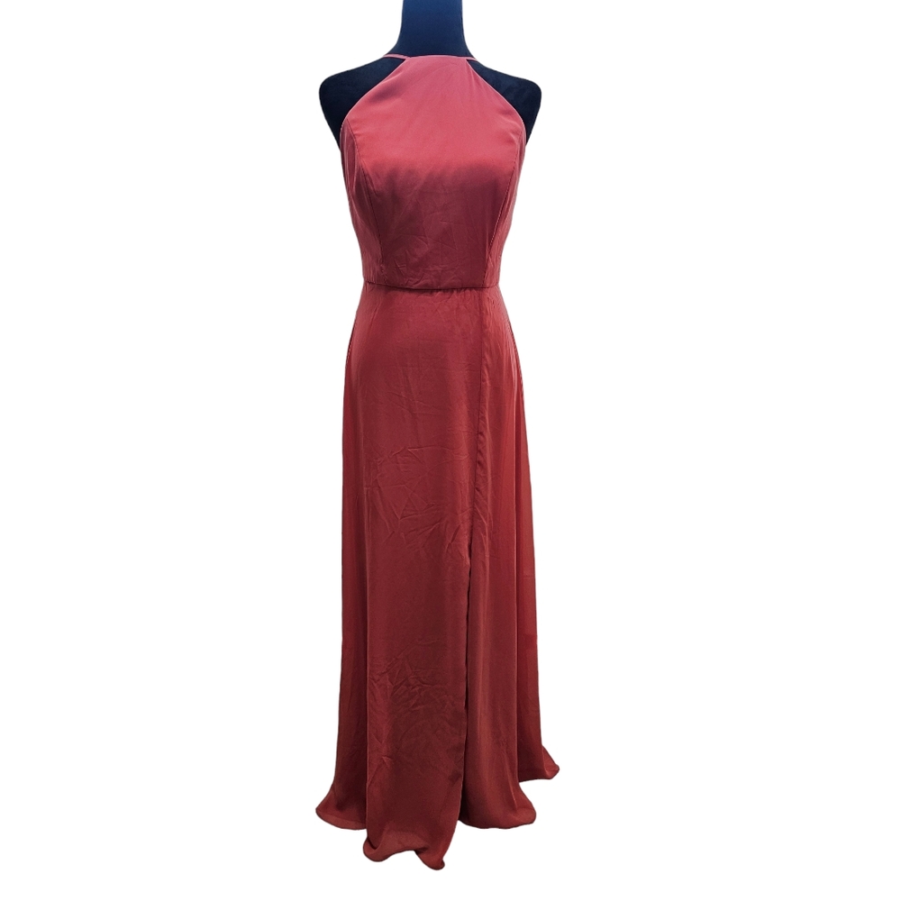 Bella Bridesmaids Chiffon Halter Maxi Dress with Slit 10 Sample